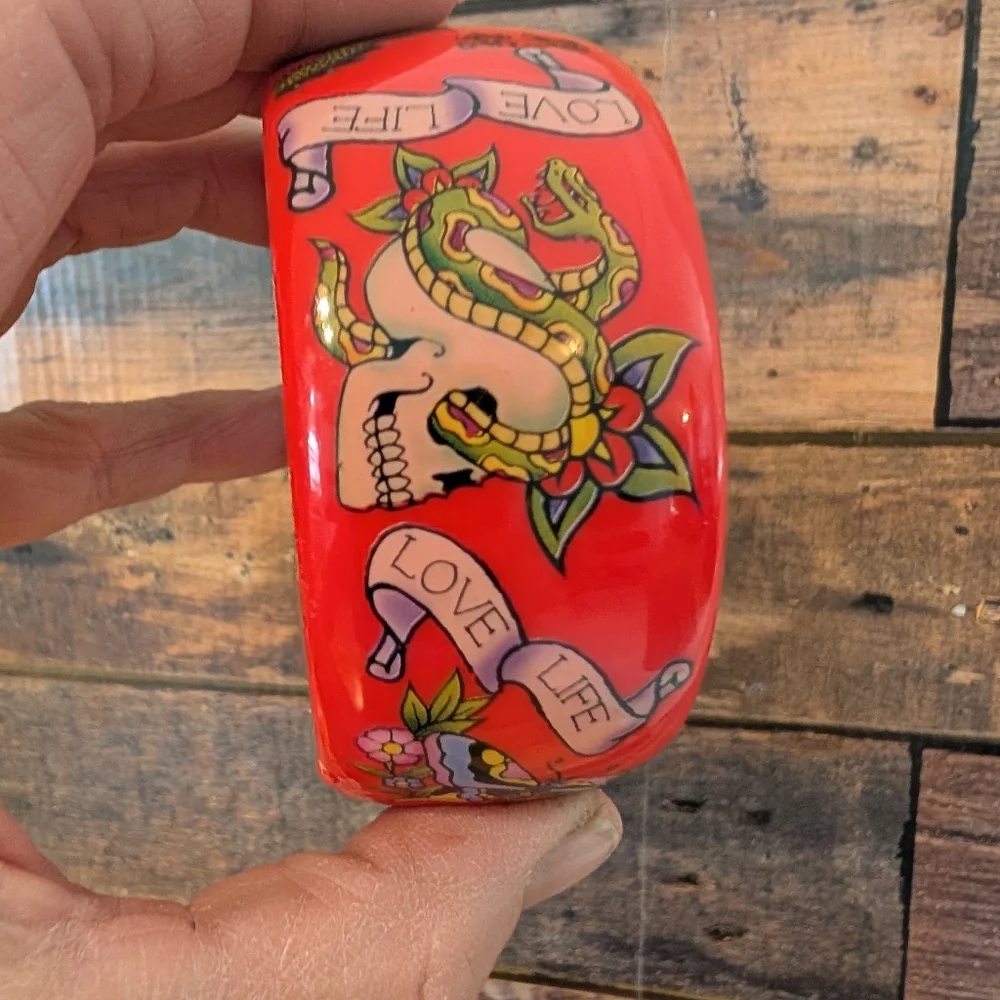 VINTAGE ED HARDY TATTOO DESIGNS Red BRACELET Love Life - Picture 6 of 14